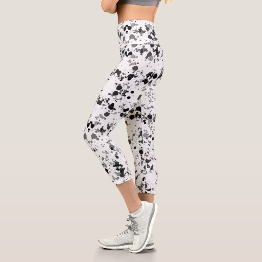 Leggings Capri Motif Artsy Black and White Paint Splatz (Gauche)
