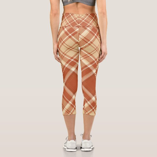 Leggings Capri Motif blanc Brown écossais Tartan (Verso)