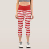 Leggings Capri Motif blanc et rouge de Noël cerf et traîneau (Recto)