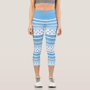 Leggings Capri Motif bleu ciel rayé avec des étoiles