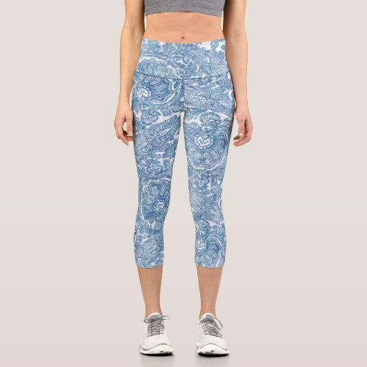 Leggings Capri Motif Blue Boho Paisley (Recto)
