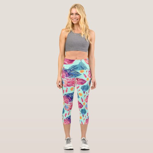 Leggings Capri Motif Boho Feathers (Recto)