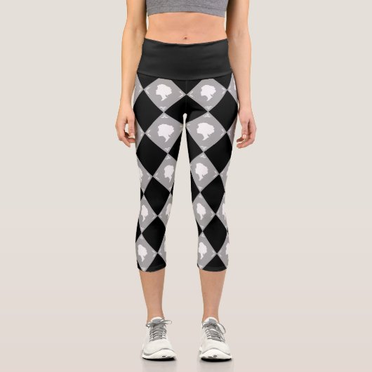 Leggings Capri Motif Cameo Harlequin en noir, blanc, gris (Recto)