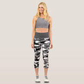 Leggings Capri Motif Camouflage noir et blanc gris foncé (Recto)