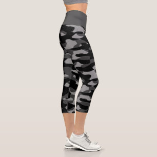 Leggings Capri Motif Camouflage noir et blanc gris foncé