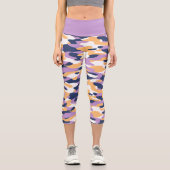 Leggings Capri Motif camouflage violet violet bleu foncé jaune (Recto)