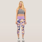 Leggings Capri Motif camouflage violet violet bleu foncé jaune (Recto)