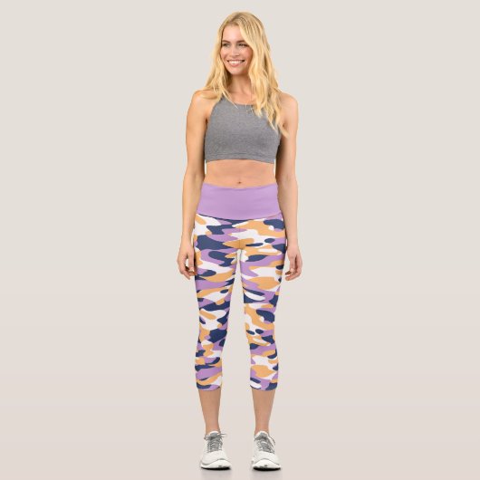 Leggings Capri Motif camouflage violet violet bleu foncé jaune (Recto)
