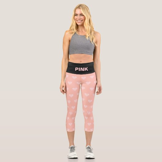 Leggings Capri Motif cardiaque moderne et texte rose modifiable (Recto)