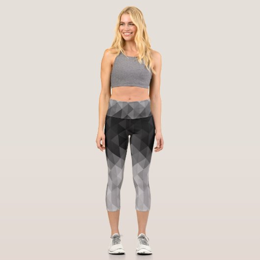 Leggings Capri Motif carré géométrique en niveaux de gris (Recto)