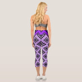 Leggings Capri Motif Carré géométrique Mosaic noir et violet (Verso)