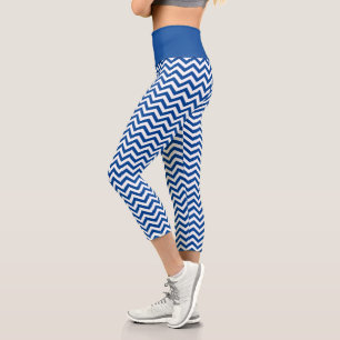 Leggings Capri Motif Chevron Blanc Et Bleu