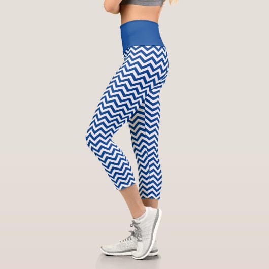 Leggings Capri Motif Chevron Blanc Et Bleu (Gauche)