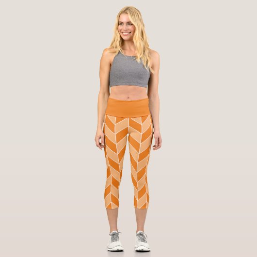 Leggings Capri Motif Chevron de Pêche Orange Moderne (Recto)
