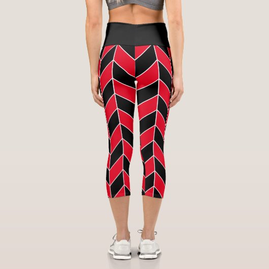 Leggings Capri Motif Chevron moderne Black et Red Herringbone (Verso)