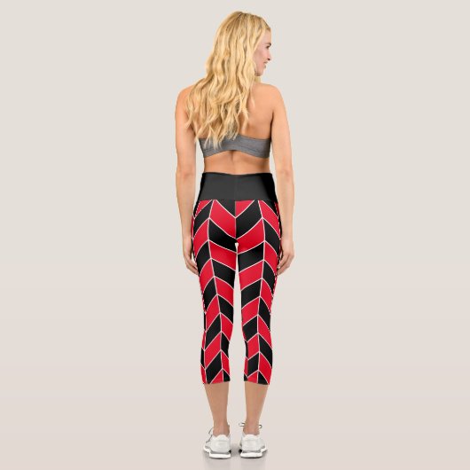 Leggings Capri Motif Chevron moderne Black et Red Herringbone (Verso)
