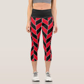 Leggings Capri Motif Chevron moderne Black et Red Herringbone (Recto)
