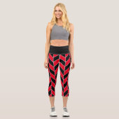 Leggings Capri Motif Chevron moderne Black et Red Herringbone (Recto)