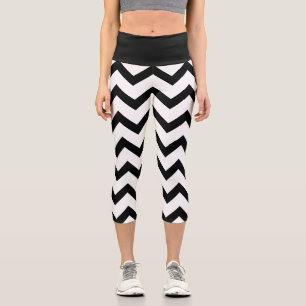 Leggings Capri Motif Chevron noir et blanc simple