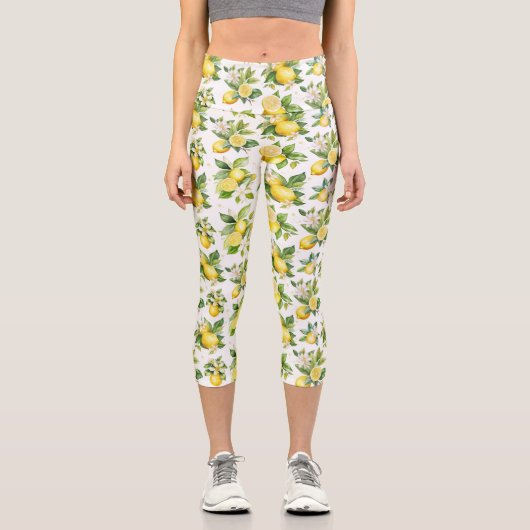 Leggings Capri Motif citron, Fleurs de citron, Feuilles, Citrus (Recto)