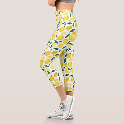 Leggings Capri Motif citron jaune aquarelle (Gauche)