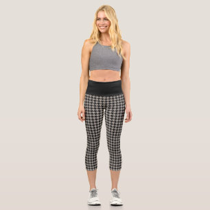 Leggings Capri Motif classique Pepita Houndstooth noir et gris