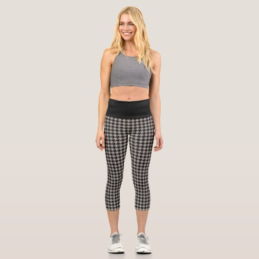 Leggings Capri Motif classique Pepita Houndstooth noir et gris (Recto)