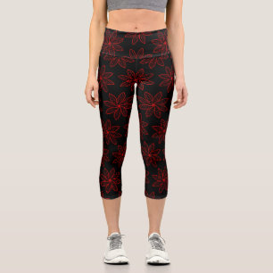 Leggings Capri Motif cramoisi sur fond noir 