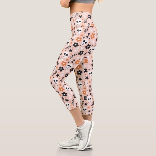 Leggings Capri Motif crâne de fleurs (Gauche)