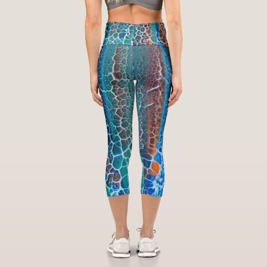 Leggings Capri Motif d'abstraction en verre Turquoise orange (Verso)