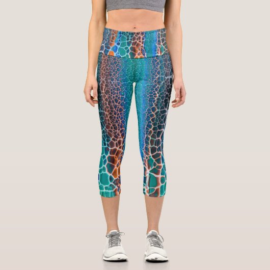 Leggings Capri Motif d'abstraction en verre Turquoise orange (Recto)