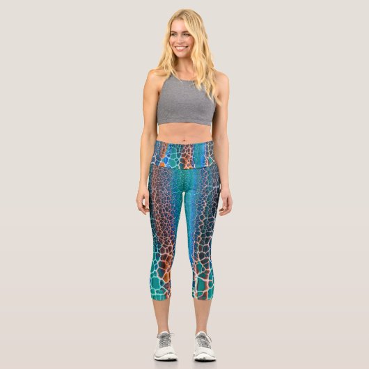 Leggings Capri Motif d'abstraction en verre Turquoise orange (Recto)