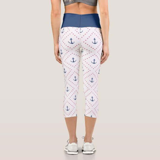 Leggings Capri Motif d'Ancre bleu blanc marine (Verso)