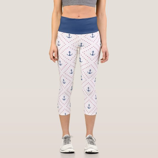 Leggings Capri Motif d'Ancre bleu blanc marine (Recto)