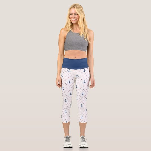 Leggings Capri Motif d'Ancre bleu blanc marine (Recto)