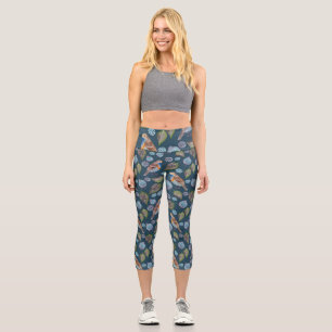 Leggings Capri Motif d'aquarelle Blue Birds
