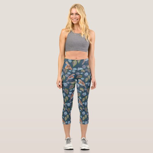 Leggings Capri Motif d'aquarelle Blue Birds (Recto)