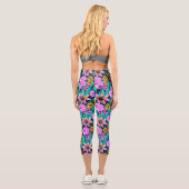 Leggings Capri Motif d'aquarelle Feuille rose-rose-jaune (Verso)