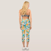 Leggings Capri Motif d'aquarelle turquoise bleu orangé (Verso)