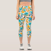 Leggings Capri Motif d'aquarelle turquoise bleu orangé (Recto)