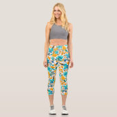 Leggings Capri Motif d'aquarelle turquoise bleu orangé (Recto)