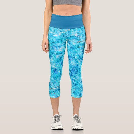 Leggings Capri Motif d'art bleu foncé Aqua Turquoise Polygon (Recto)