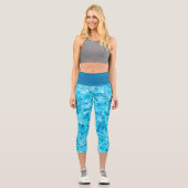 Leggings Capri Motif d'art bleu foncé Aqua Turquoise Polygon (Recto)