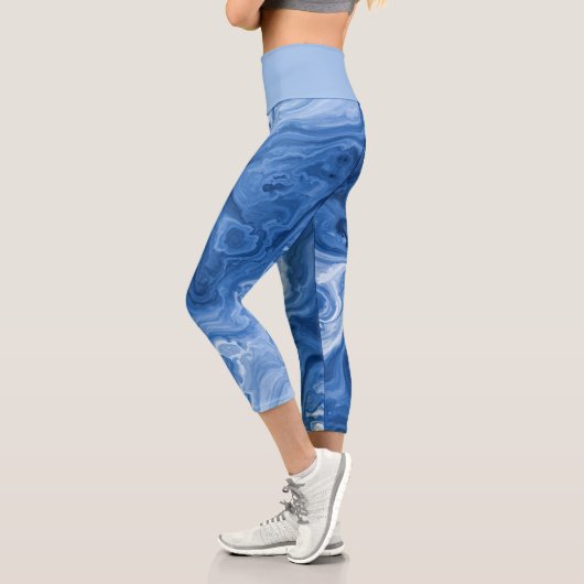 Leggings Capri Motif d'art en marbre bleu foncé clair moyen (Gauche)