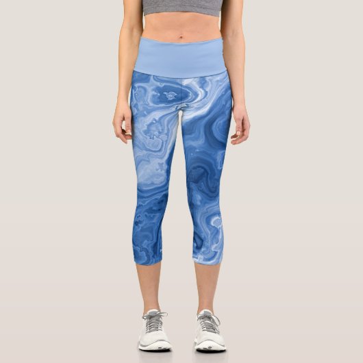 Leggings Capri Motif d'art en marbre bleu foncé clair moyen (Recto)