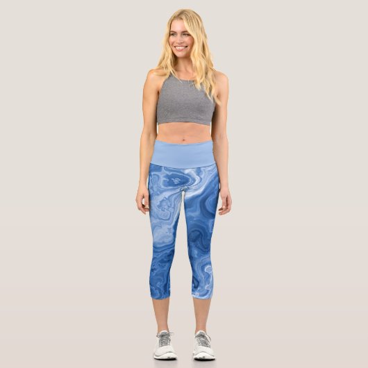 Leggings Capri Motif d'art en marbre bleu foncé clair moyen (Recto)