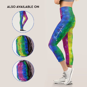Leggings Capri Motif d'art pixelliciel arc-en-ciel à dégradé abst