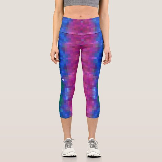 Leggings Capri Motif d'art Rainbow Pixel Abstrait tendance (Recto)