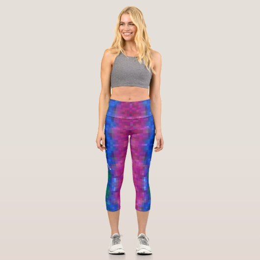 Leggings Capri Motif d'art Rainbow Pixel Abstrait tendance (Recto)