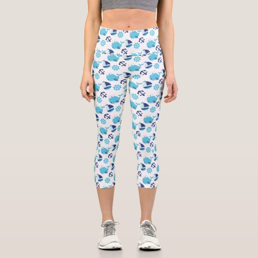 Leggings Capri Motif De Baleines, Beaux Baleines, Baleines Bleues (Recto)